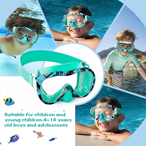 Kids Swim Goggles with Nose Cover - Green Rider, 180° Panoramic, Anti-Fog & Leak-Resistant, UV Protection, Comfort Strap for Boys & Girls 3-15