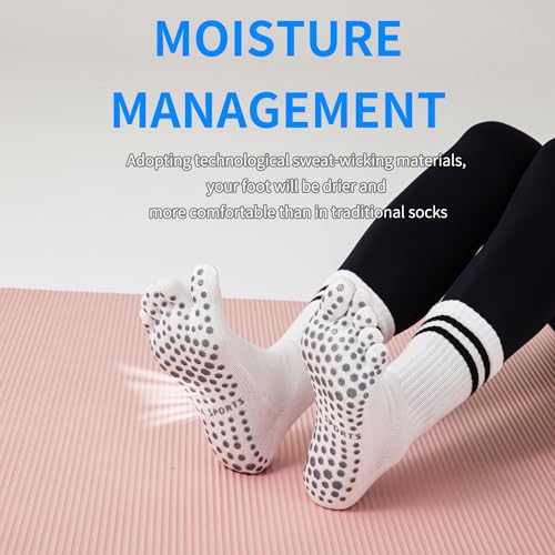 Grippy Yoga Socks for Women - 4 Pairs Black Pink Grey White - Non-Slip Fit