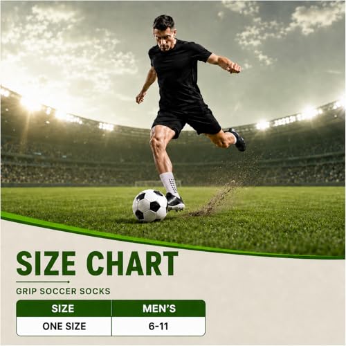 Men's Grip Soccer Socks Non Slip Athletic Football Basketball Socks - One Size, Black & White