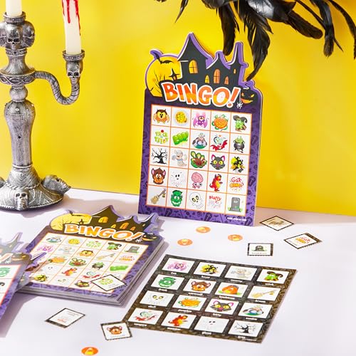 Halloween Bingo Game - Castle Variation, 32 Kids Bingo Cards for Large Groups & Parties