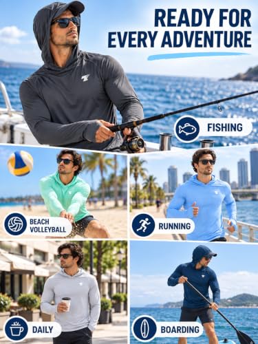 Men's UPF 50+ Sun Protection Shirts Hoodie Long Sleeve 3 Pack - Light Gray Blue Gray XXL