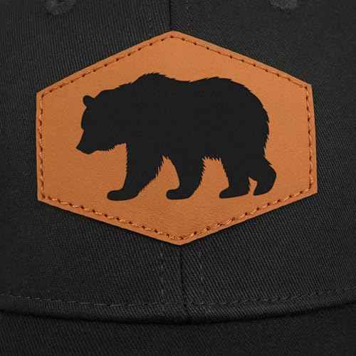 Bear Baseball Cap for Bear Lovers,Leather Trucker Hat Snapback Hat for Men Women Brown