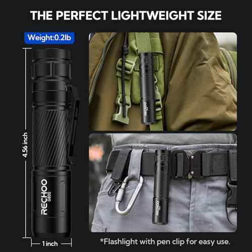 RECHOO Flashlight Rechargeable 2 Pack, 500 Lumens, 3 Lighting Modes & Zoomable, Small Tactical Torch Light for EDC and Emergency, Water Resistant, Duable, Included Pocket Clip & Lanyard