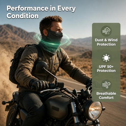 Open-Ear Neck Gaiter with UV Sun Protection - Cooling Nylon Fabric, 2 Pack - Black