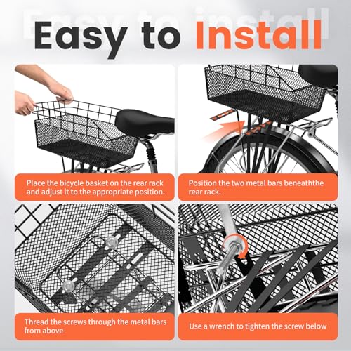 Heavy Duty Rear Bike Basket with Cargo Net & Waterproof Cover - Large Capacity