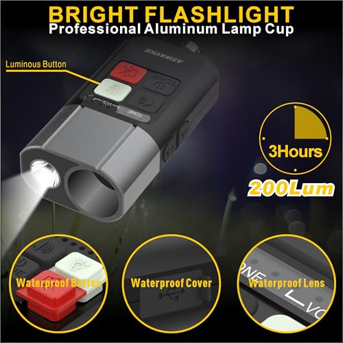Black Rechargeable Electronic Whistle with LED Flashlight & Bear Horn - 125dB Loud, 4-Level Volume, IPX5 Waterproof