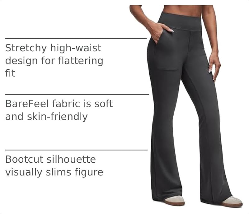 G4Free BareFeel Flare Yoga Pants Women High Waisted Bootcut Leggings - Regular-Height 5'4.5-5'7, Large, Black