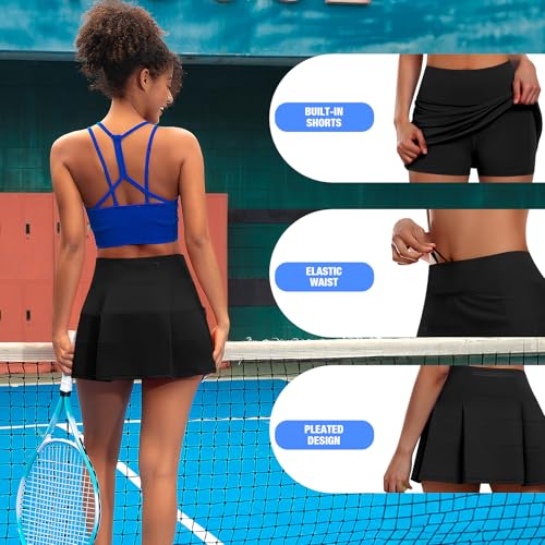 JoyGirl Women's Tennis Skirt with Shorts Black Small High Waist Pleated Golf Skort Athletic Skirt with Pockets