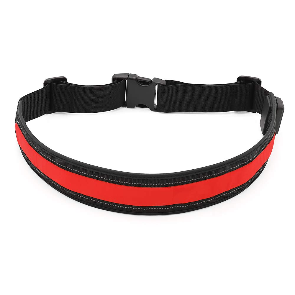 BSEEN LED Running Waist Belt - USB Rechargeable Reflective Glowing LED Waistband, Flashing Safety Light Belt for Runners, Joggers, Walkers, Pet Owners, Cyclists (Red)