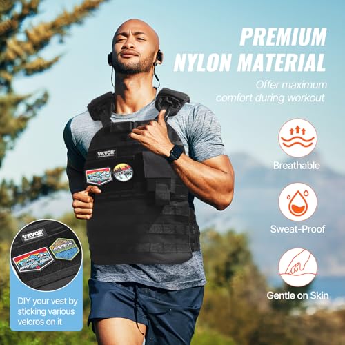 VEVOR Adjustable Weighted Vest, 11-20lb/20-32lbs/35lbs/40lbs Weight Vest with 6 Ironsand Weights and Reflective Stripe, Workout Equipment for Strength Training Running Jogging