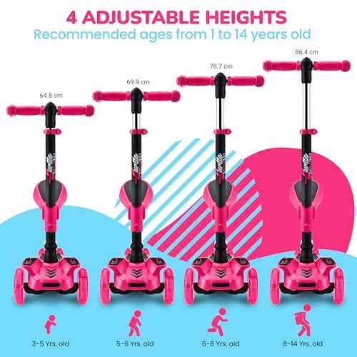 Hurtle 3-Wheeled Scooter for Kids - Wheel LED Lights, Adjustable Lean-to-Steer Handlebar, and Foldable Seat - Sit or Stand Ride with Brake for Boys and Girls Ages 1-14 Years Old