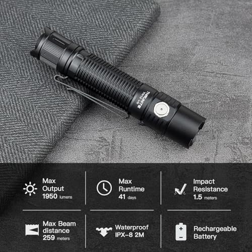 ThruNite TN12 V6 Rechargeable Tactical Flashlight Black Cool White - 1950 Lumens, 259m Beam, USB-C, Waterproof, Pocket EDC