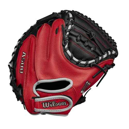 Wilson A500 32" Youth Baseball Catcher's Mitt - Right Hand Throw, Black/Red/Grey