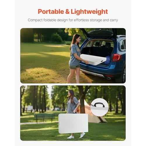 VEVOR Folding Table, 8 Ft Heavy Duty Portable Fold-in-Half Utility Table, Indoor Outdoor Plastic Rectangle Table with Built in Handle, for Party, Dining, Wedding, Events, Picnic, Camping, White