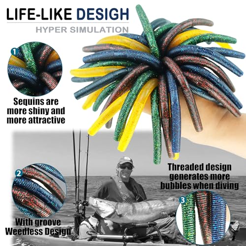 40PCS Wacky Worm Soft Plastic Baits Kit - 5.5 Inch Saltwater & Freshwater Bass Lures