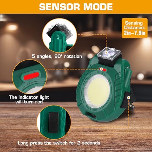 EverBrite 2 Pack COB Keychain Flashlights with Magnetic Base Waterproof Green