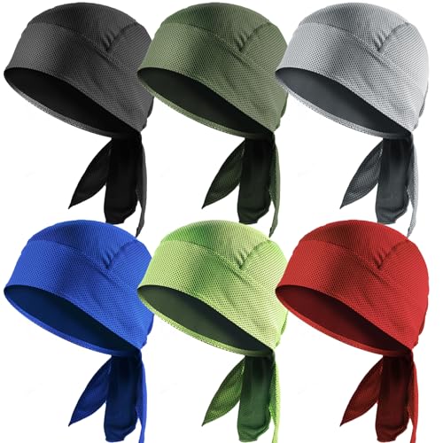 Breathable Doo Rags for Men 6 Pack Sweat-Wicking Cooling Skull Caps with Line Variations