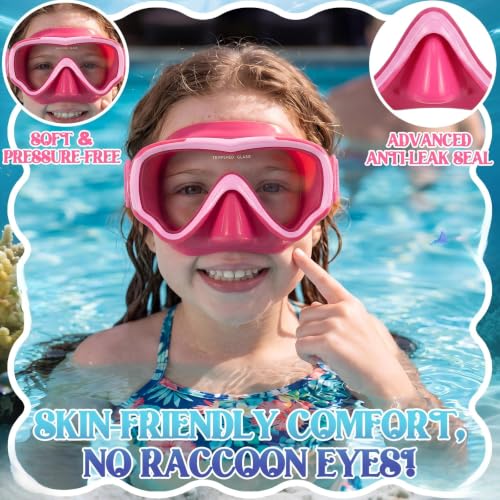 Kids Swim Goggles with Nose Cover - Ocean Blue & Watermelon Red, 2 Pack