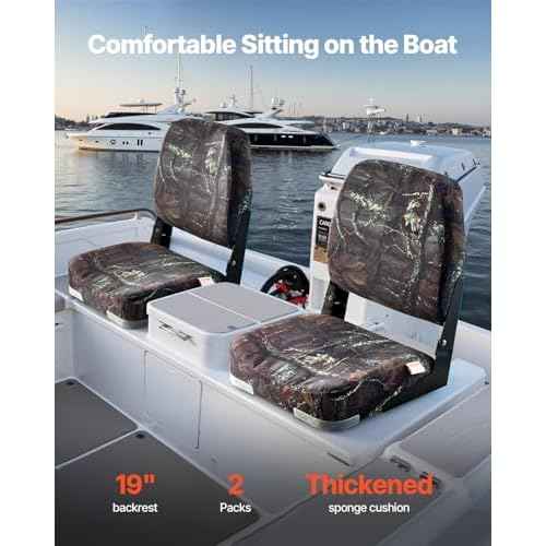 VEVOR Camo Boat Seat, Camouflage Low Back Folding Fishing Boat Seat 2 Pack with Thickened Sponge Cushion & PU Polyester Fabric, Strong PP Frame, Flip Up for Boats, Yachts, Ships