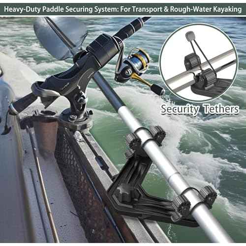 DoubleHeader Kayak Track Paddle Holder, Save Kayak Track Space, Kayak Paddle Clip, Kayak Track Mount Accessories, Kayak Oar/Fishing Net/Gaff Holder for Fishing, Kayak Fishing Accessories