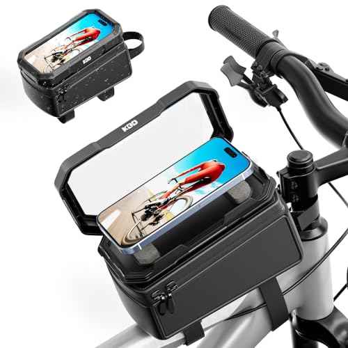 KDD Bike Front Frame Bag with Waterproof Phone Holder, Mountain Cycling Storage Pouch, Handlebar Bag with Phone Mount, Bicycle Accessories for Top Tube, Fit for iPhone 17 Pro Max, Cellphone Under 7''