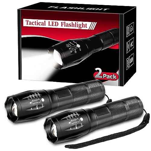 2 Pack Flashlights High Lumens, 5 Modes Zoomable LED Tactical Flashlight, Waterproof Handheld Flash Light for Camping Home Emergencies, Christmas Stocking Stuffers Gifts for Men, Camping Essentials