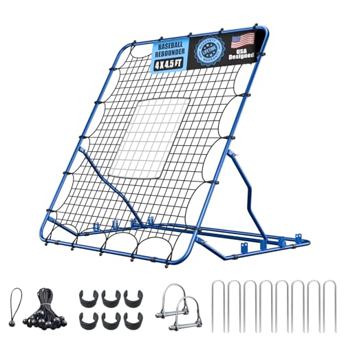 4x4.5 ft Baseball Rebounder Net with Adjustable Angles & Dual Strike Zones