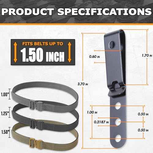 HolsterSmith Universal Metal Belt Clip for Holster Making - (Model 5) - (3-Hole) - (Tactical Black) - (w/SPTHA Mounting Hardware) - (2 Pack)