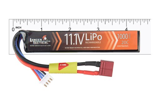 Lancer Tactical LiPo Airsoft Battery - 11.1V 1000mAh 20C Stick with Tamiya/Dean Connector (Safe Charging Bag Included) (Dean)