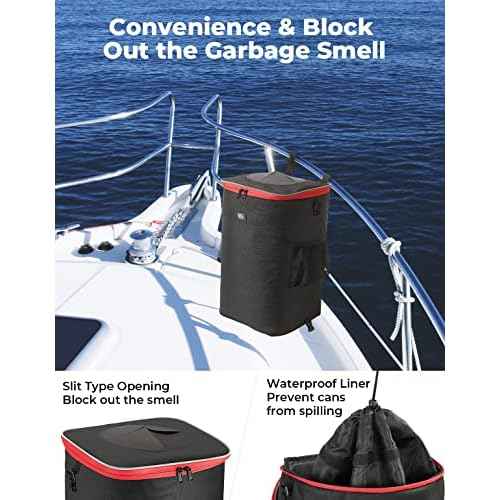 KEMIMOTO Boat Trash Can, Portable Reusable Boating Garbage Can with Lid Outdoor Collapsible Storage Bags Accessories for Boating Camping RV Pontoon Kayak