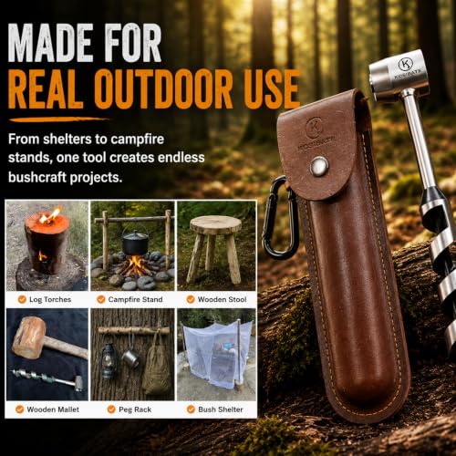 Bushcraft Hand Auger Wrench Brown - Camping & Woodworking Tool with Leather Sheath