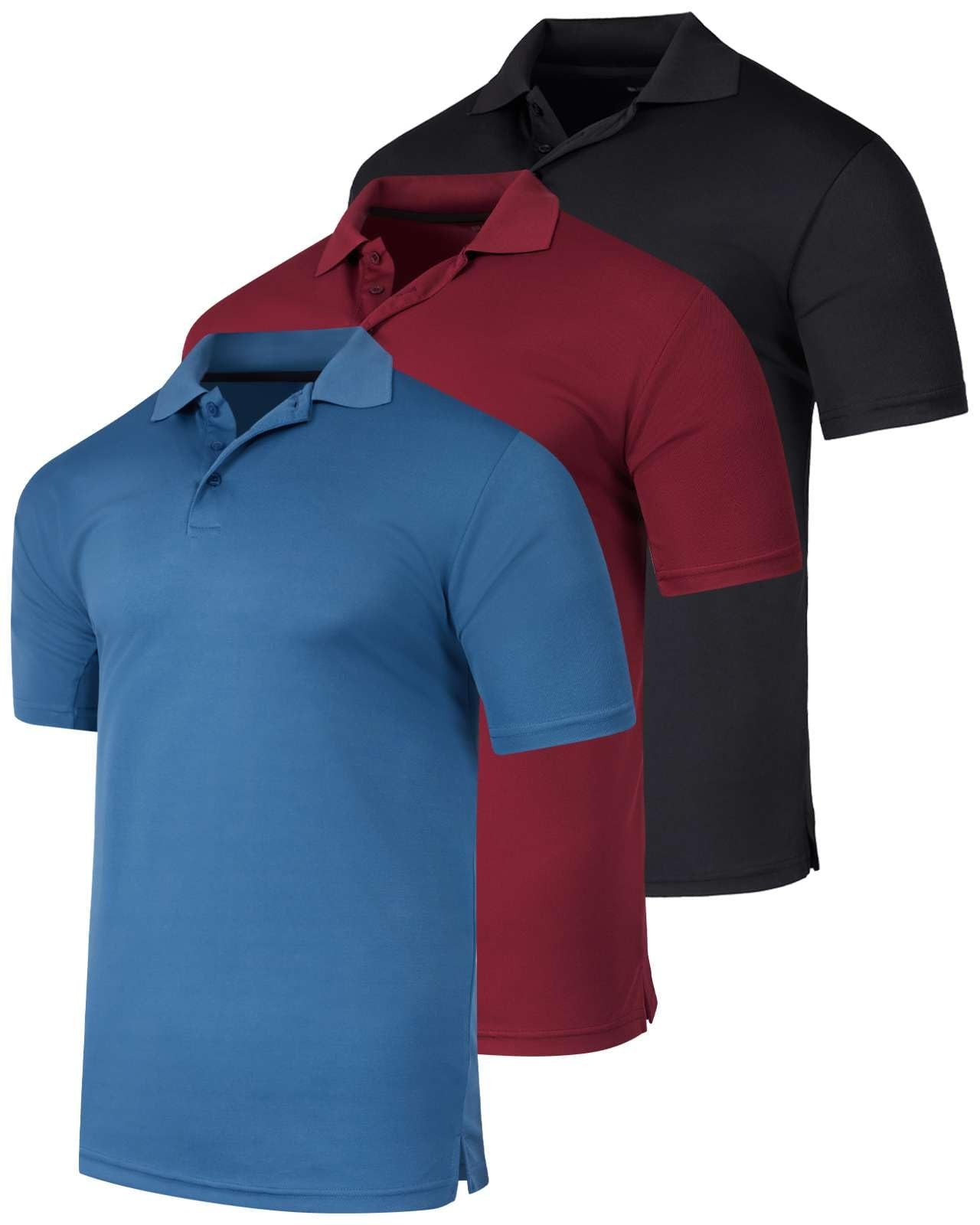 Real Essentials 3 Pack: Men's Short Sleeve Golf Polo Casual Workout Sports Moisture Wicking Collared Shirt, Set C, Large