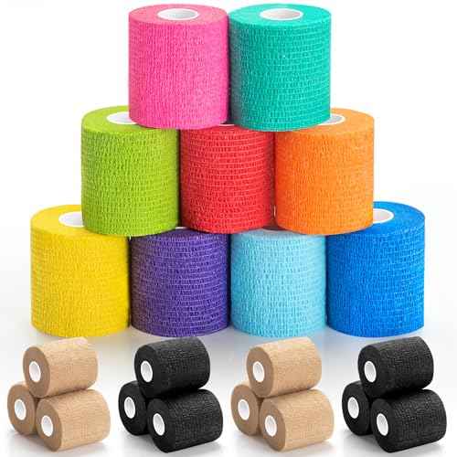 Upgraded 9-Pack Self Adhesive Bandage Wrap ? 2 Inches ¡¿ 5 Yards Elastic Cohesive Bandage Wrap, Self Sticking Vet Wrap, Stretch Sports Athletic Wrap Self-Adhering Adherent Wrist Tape (Multi Color)