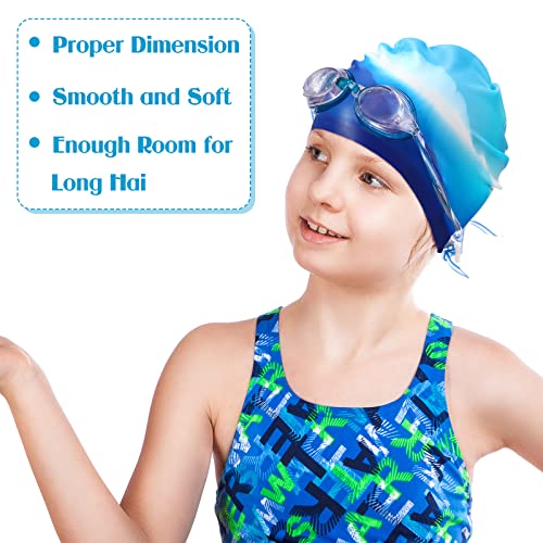 Kids Silicone Swim Cap Long Hair Large Mixed Colors / Tie-Dye (3 Pack) - 4-16 Years