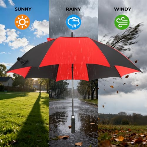 Windproof 54-72 Inch Golf Umbrella with Double Canopy Auto Open - Black/Red, 72 Inch