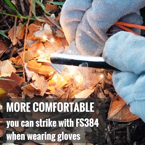 Survival Fire Starter Ferro Rod 3/8" x 4" with Paracord & All-Weather Striker - Variation of FS384 15,000+ Sparks