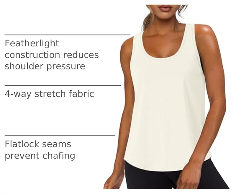 WIHOLL Women's Workout Tank Tops - Sleeveless Racerback Gym Yoga Running - Cream, Size M