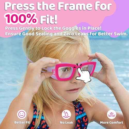 Vvinca Kids Swim Goggles, 2 Pack Toddlers Swimming Goggles Bungee Strap No Hair Pulling Anti-Fog/UV Pool Goggles for Age 3-10