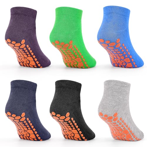 Kids Non Slip Grip Socks with Grips for Boys 2-13 Years - 6 Pairs, Color1