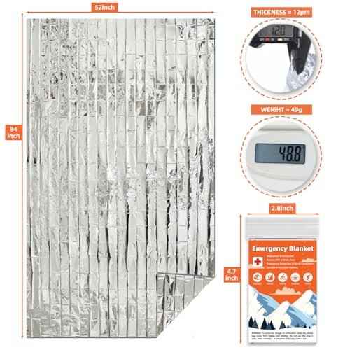 10 Pack Emergency Thermal Blanket Survival, Mylar Blankets for Outdoor, Space Blanket, Silver Foil for Survival, Survival Kit Camping Blankets, Body Warmer, First Aid, Hiking 84¡± x 52¡±