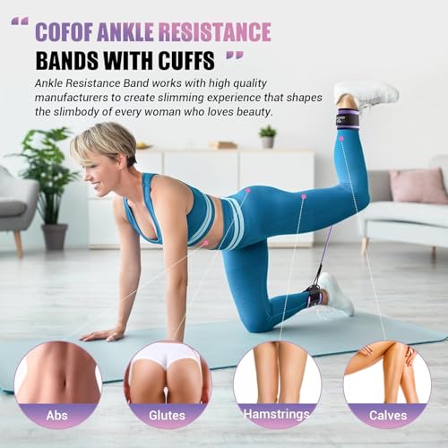 Purple Ankle Resistance Bands with Cuffs for Leg Exercise and Poster