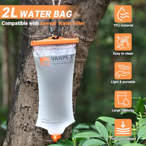 Upgrade Water Bag 2L Compatible with Sawyer Squeeze Water Filter, Durable TPU Material, BPA & PVC Free Squeeze Pouch, Collapsible Hydration Canteens for Camping Hiking Cycling (2L)