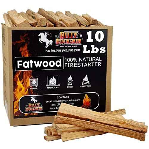 10lb Fatwood Fire Starter Sticks | 100% Natural Fire Starters for Campfires, Firepit, Fireplaces, BBQ, Wood Stoves | Easy Ignition w/Just 2 Sticks | Camping Essentials by Billy Buckskin (10lb Box)