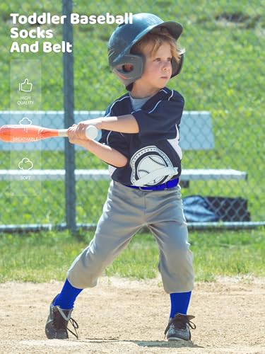 Toddler Baseball Socks and Belt Set - 2 Pairs, Cotton, Royal Blue 2-4T