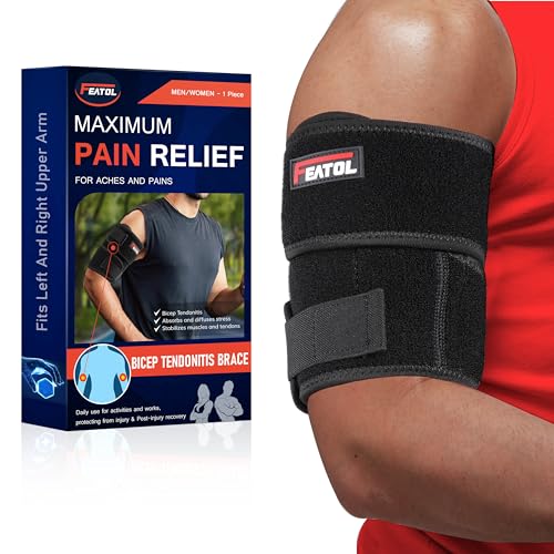 FEATOL Bicep Tendonitis Brace Compression Sleeve Support Black Medium
