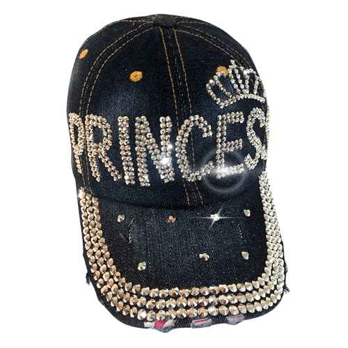 Popfizzy Bling Hat for Women, Rhinestone Baseball Cap, Bedazzled Distressed Denim Hats, Birthday Gifts for Women, Adjustable