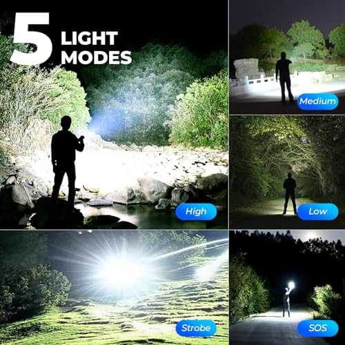 High Lumens Rechargeable LED Flashlight 5 Modes Waterproof Handheld