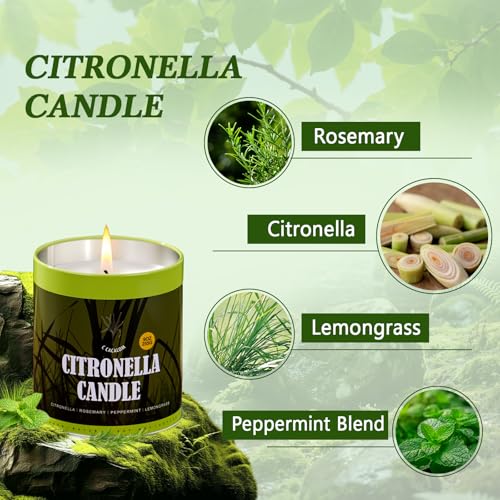 6 Pack Outdoor Citronella Candles Set - 9oz Natural Soy & Essential Oils