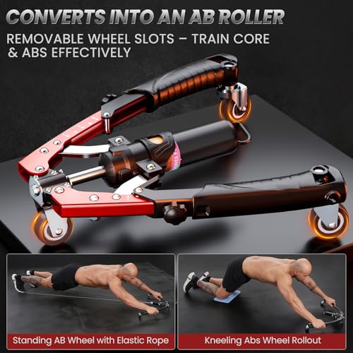 Red Hydraulic Arm Trainer 3-in-1 Chest, Arm & Ab Workout Equipment