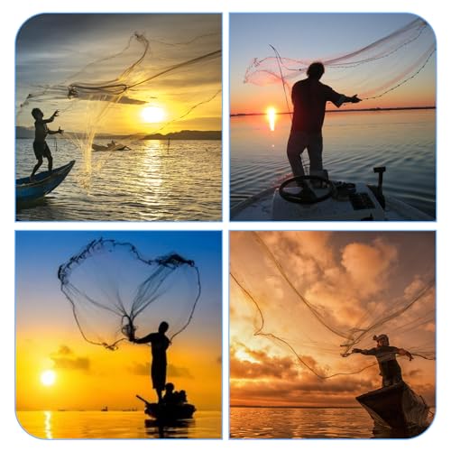 Cast Net for Bait Trap Fish 1/2 Inch Mesh, 9ft Radius with Repair Kit